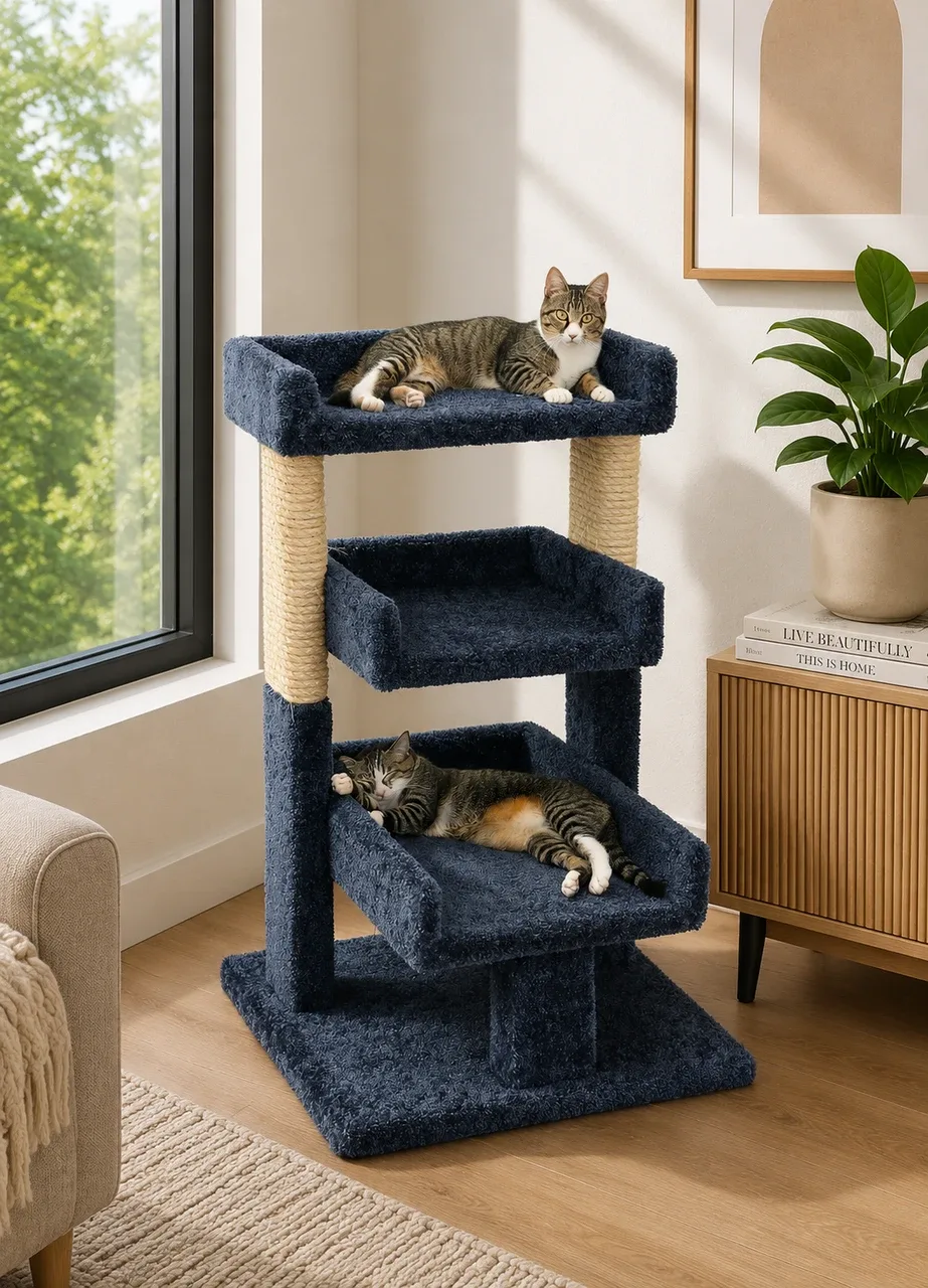 Premier Triple Cat Perch — 3-Level Solid Wood Window Perch with Sisal Posts