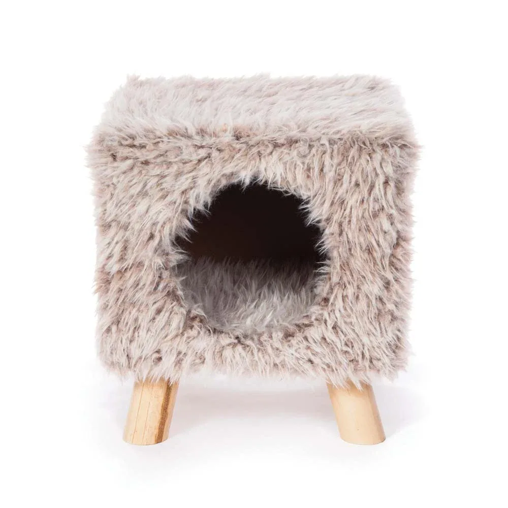 Prevue Pet Products Cozy Cube Plush Cat Furniture Frost Tan 12 in