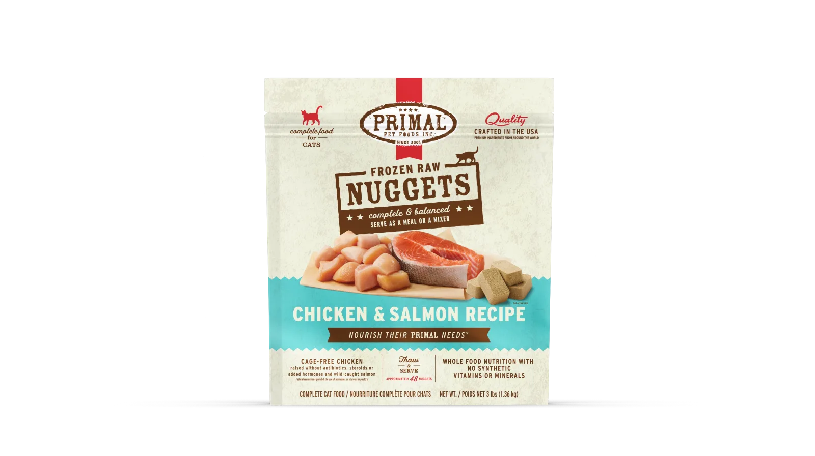 Primal Cat Frozen Raw Nuggets - 3lb Chicken & Salmon Recipe