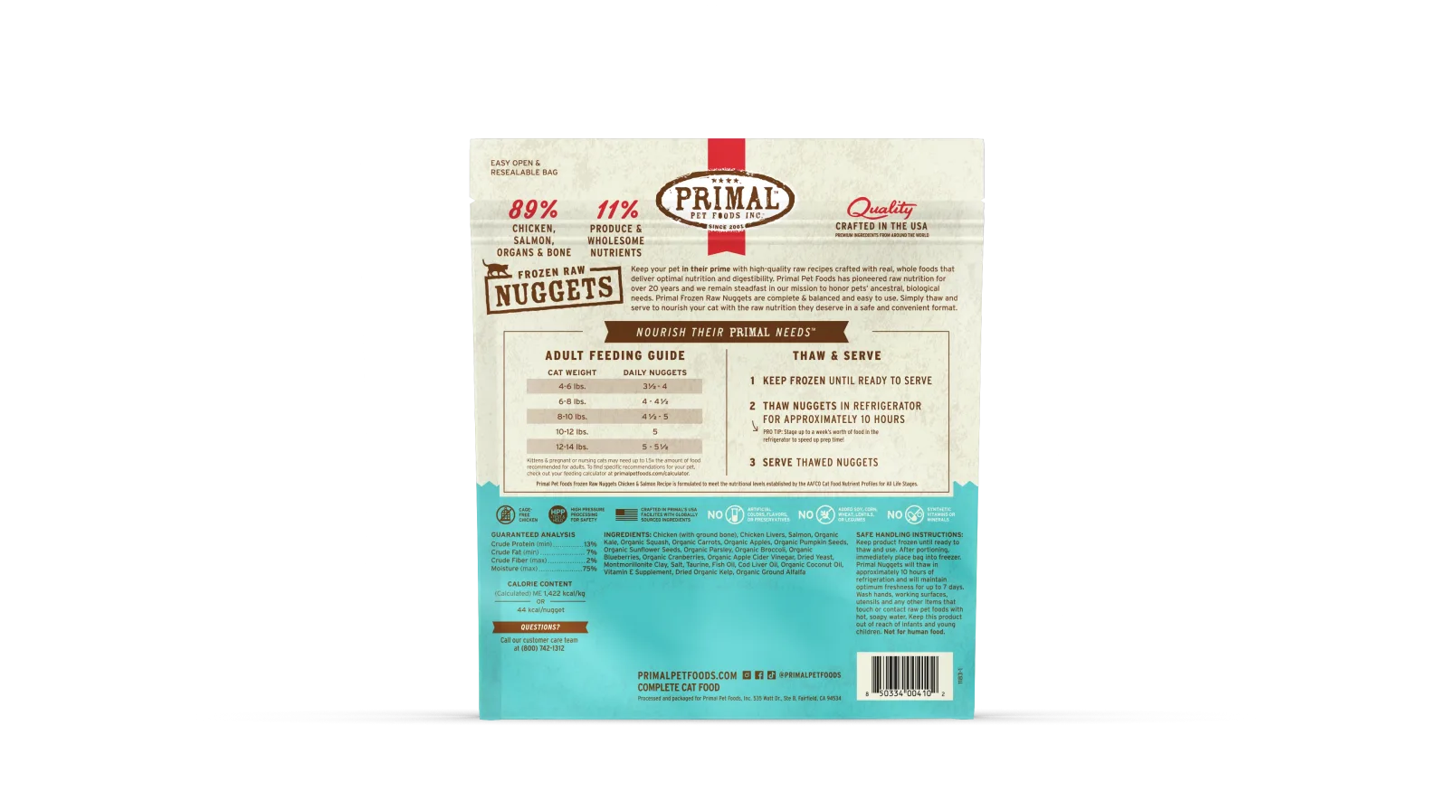 Primal Cat Frozen Raw Nuggets - 3lb Chicken & Salmon Recipe - Image 2