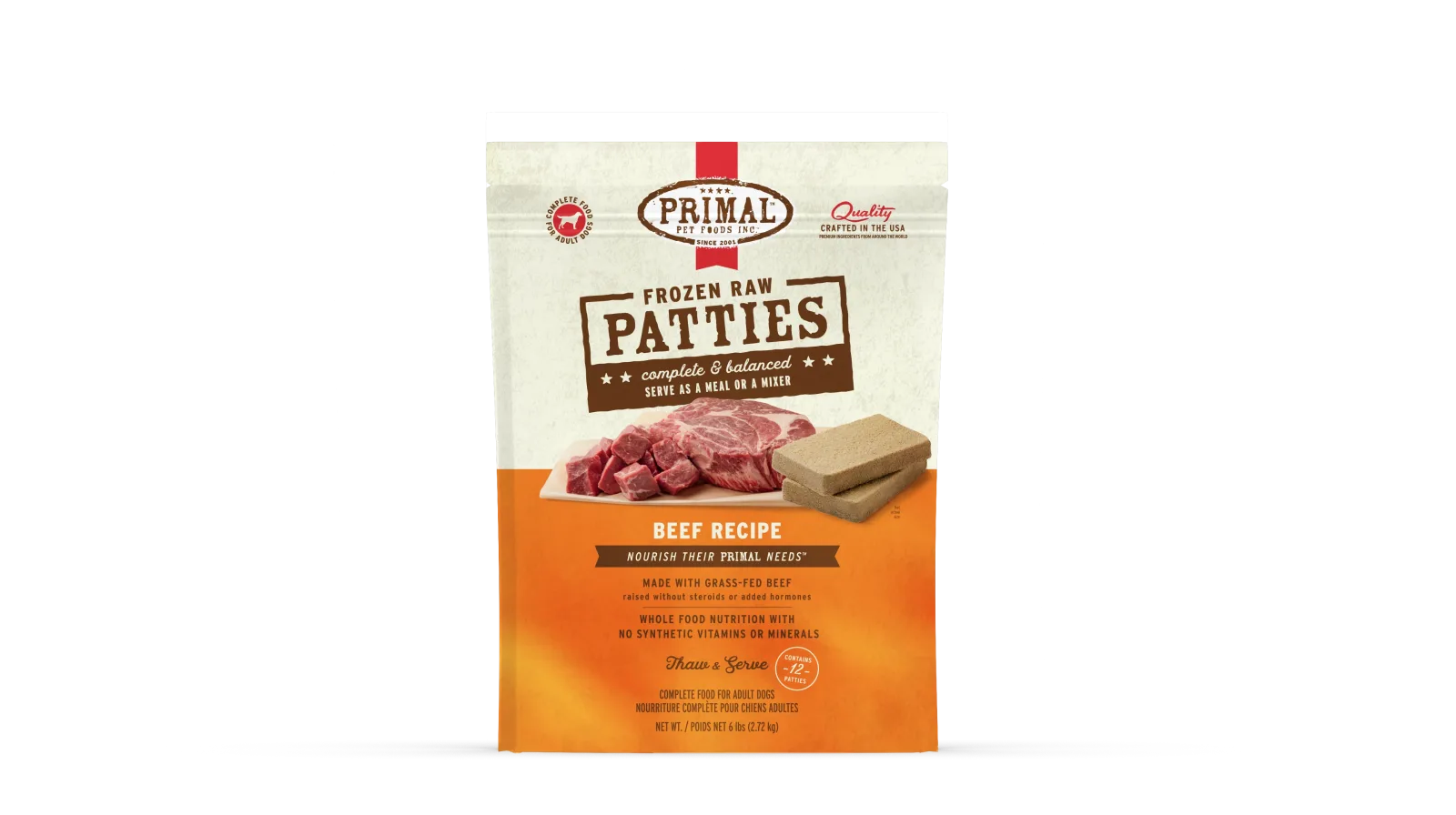 Primal Dog Frozen Raw Patties - 6lb Beef Recipe