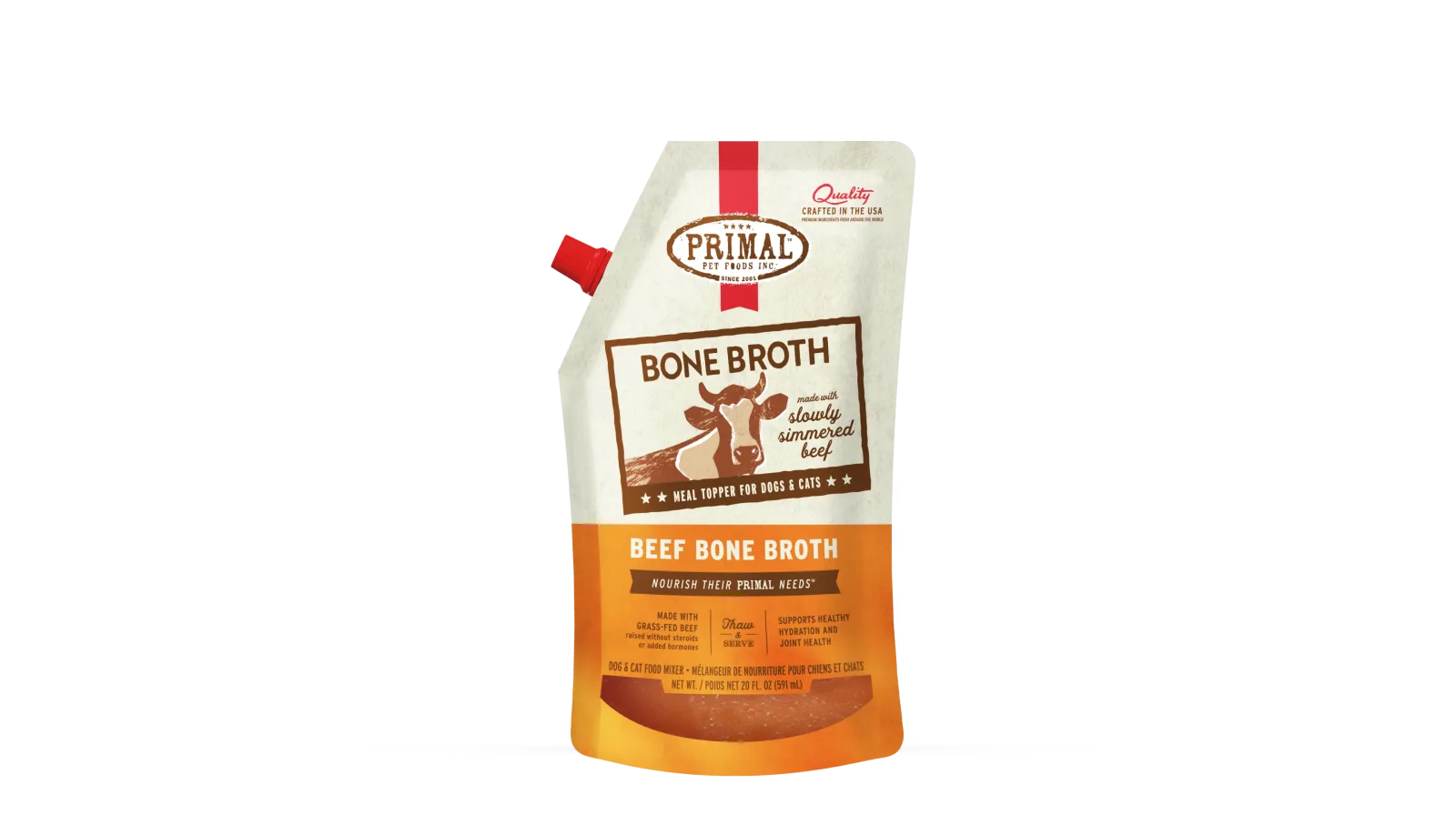 Primal Frozen Bone Broth for Dogs & Cats - 20oz Beef