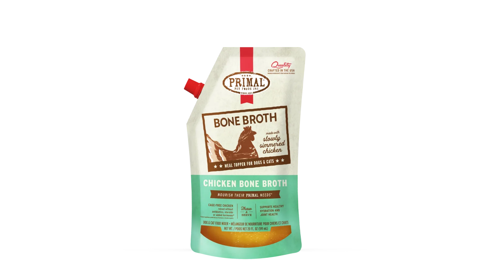 Primal Frozen Bone Broth for Dogs & Cats - 20oz Chicken