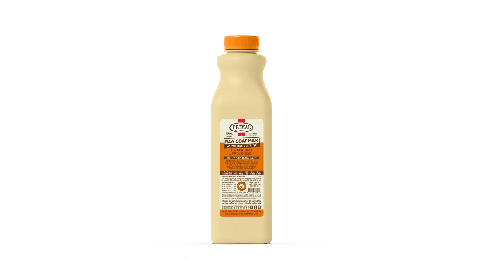 Primal Frozen Raw Goat Milk for Dogs & Cats - 32oz Pumpkin Spice