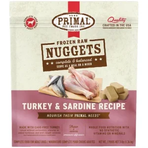 Primal Raw Frozen Canine Nuggets Turkey & Sardine Formula Dog Food