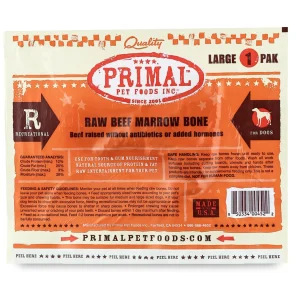 Primal Raw Recreational Bones for Dogs & Cats - 1-Pack Large Beef Marrow