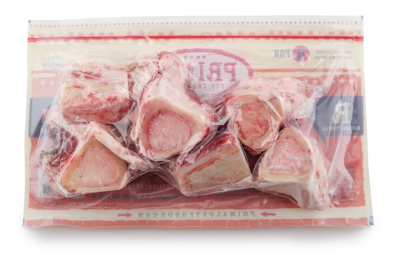 Primal Raw Recreational Bones for Dogs & Cats - 6-Pack Small Beef Marrow - Image 2