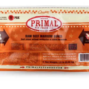 Primal Raw Recreational Bones for Dogs & Cats - 6-Pack Small Beef Marrow