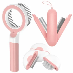 Pet Life ® 3-Piece Modern Premium and Travel Rake Deshedder and Comb Cat and Dog Grooming Set - Pink