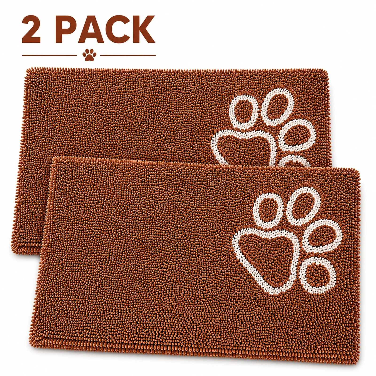 Pet Life ® 'Fuzzy' Quick-Drying Microfiber Anti-Skid and Machine Washable Dog Mat Pet Bed - 2 Pack - Light Brown