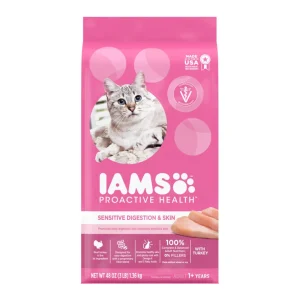 IAMS Proactive Health Sensitive Digestion & Skin Adult Dry Cat Food Turkey, 3 lb