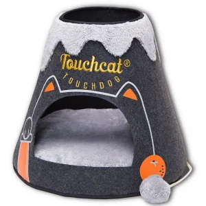 Touchcat ® 'Molten Lava' Triangular Frashion Designer Pet Kitty Cat Bed House Lounge Lounger w/ Hanging Teaser Toy