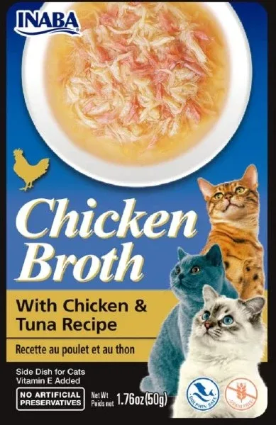 Inaba Chicken Broth Side Dish for Cats - Chicken and Tuna, 1.76 oz each, Case of 8