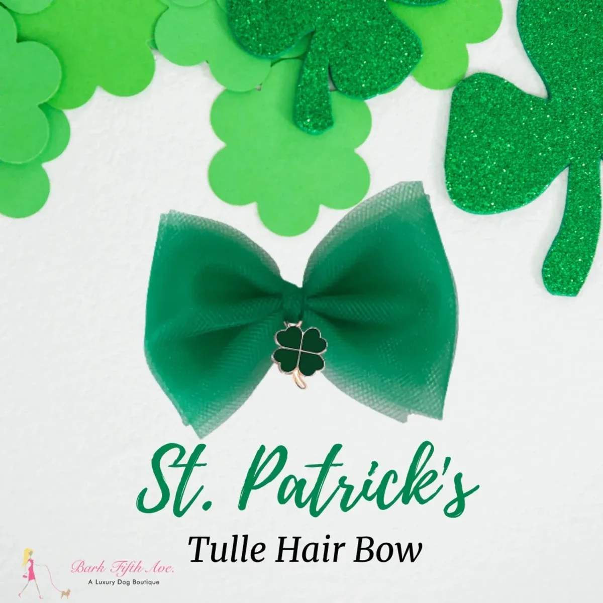 St. Patrick's Tulle Dog Hair Bow - Image 2