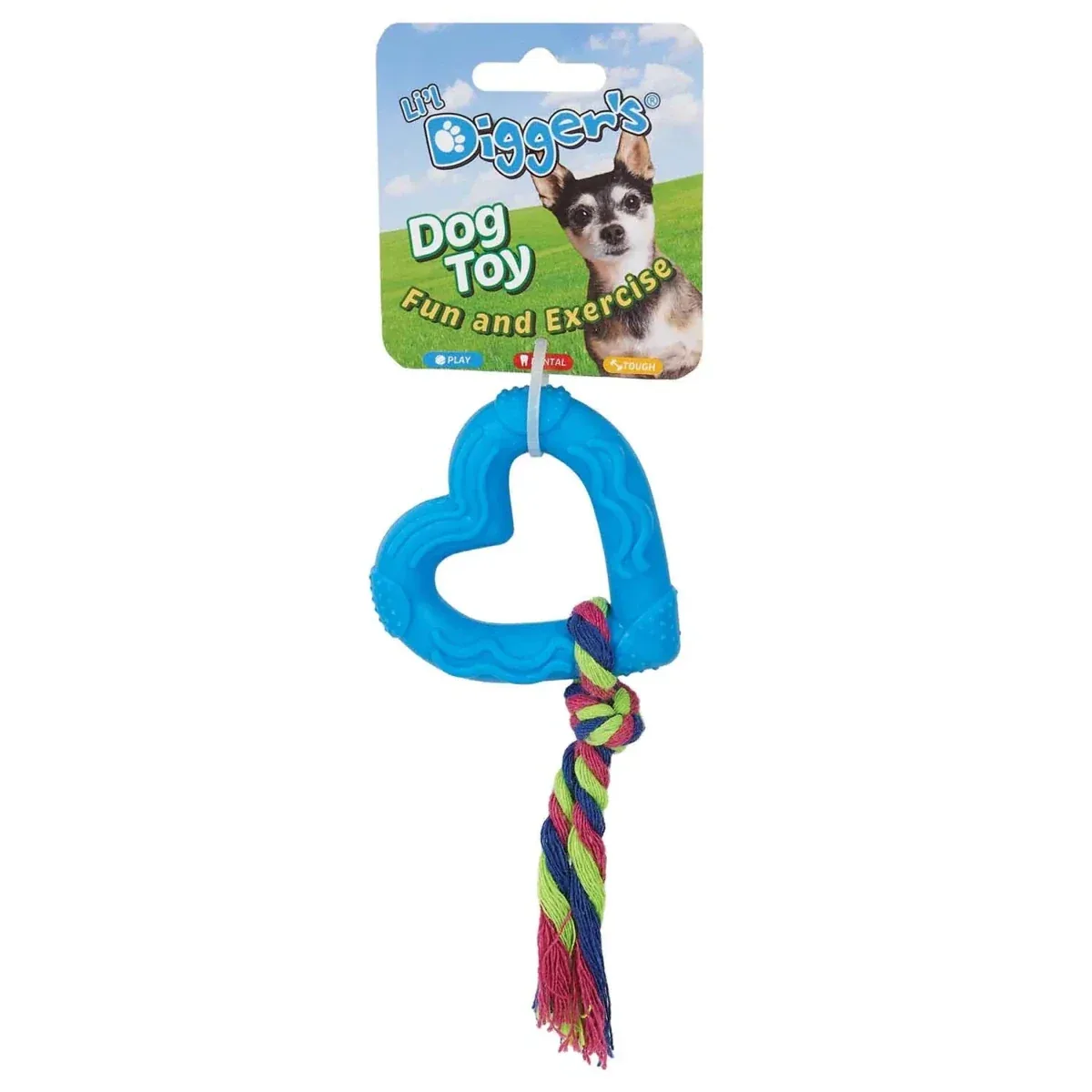 DGR TPR Heart and Rope Dog Toy Blue