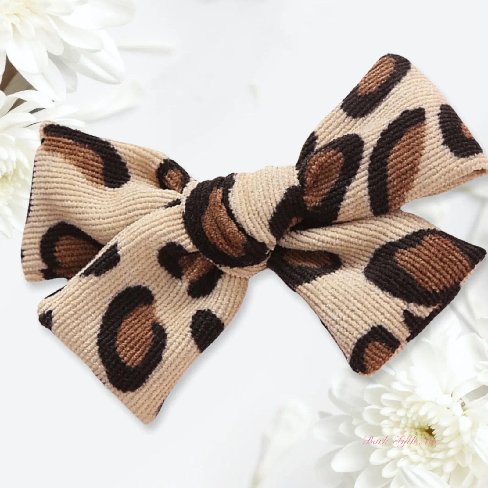 Cheetah Corduroy Knot Bow Hair Clip for Dogs - Image 2