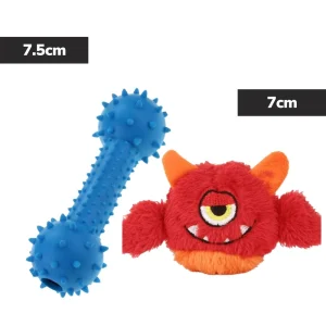 Pet Vogue Bone Rubber & Basil Plush Monster Ball with Squeaker Dog Combo