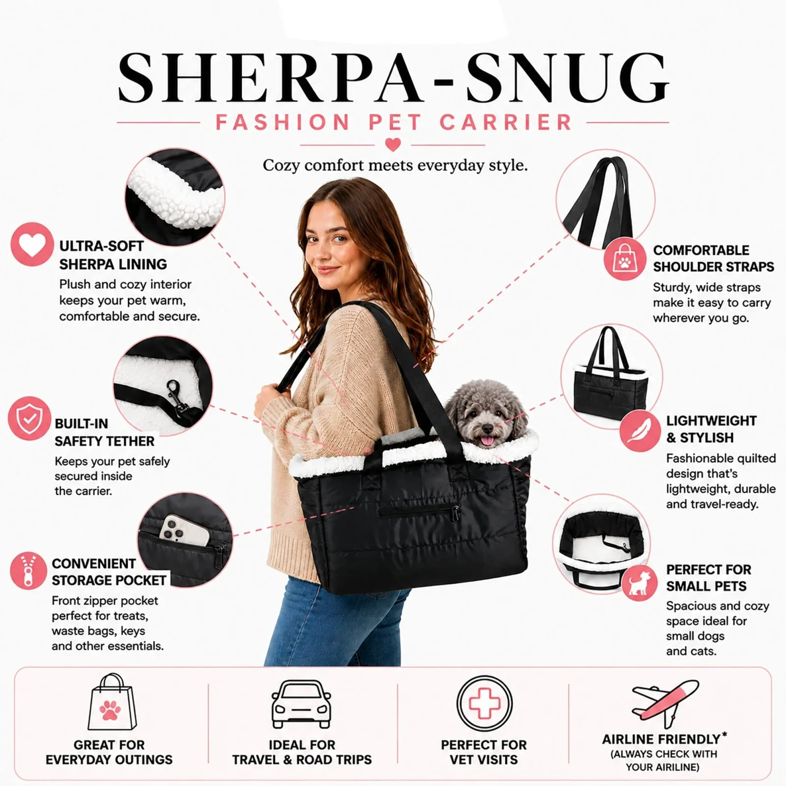 Pet Life ® “Sherpa-Snug" Over-The-Shoulder Designer Fashion Pet Carrier - Image 2