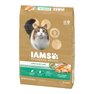 IAMS ProActive Health Long Hair Adult Dry Cat Food - Real Chicken & Salmon, 15 lb