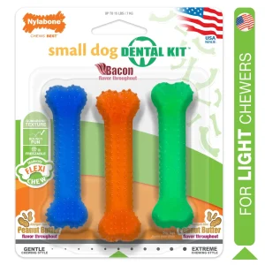 Nylabone FlexiChew Dog Dental Pack Peanut Butter Bacon, X-Small/Petite up to 15 lb. 3 ct