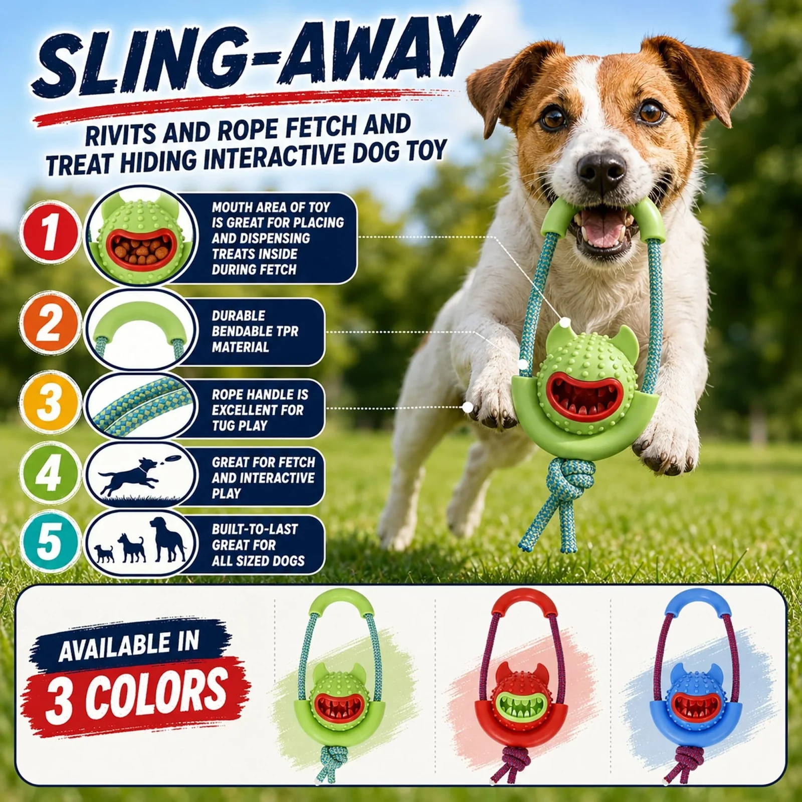 Pet Life ® 'Sling-Away' Tug and Squeak Natural Jute and Rubber Dog Toy - Image 2