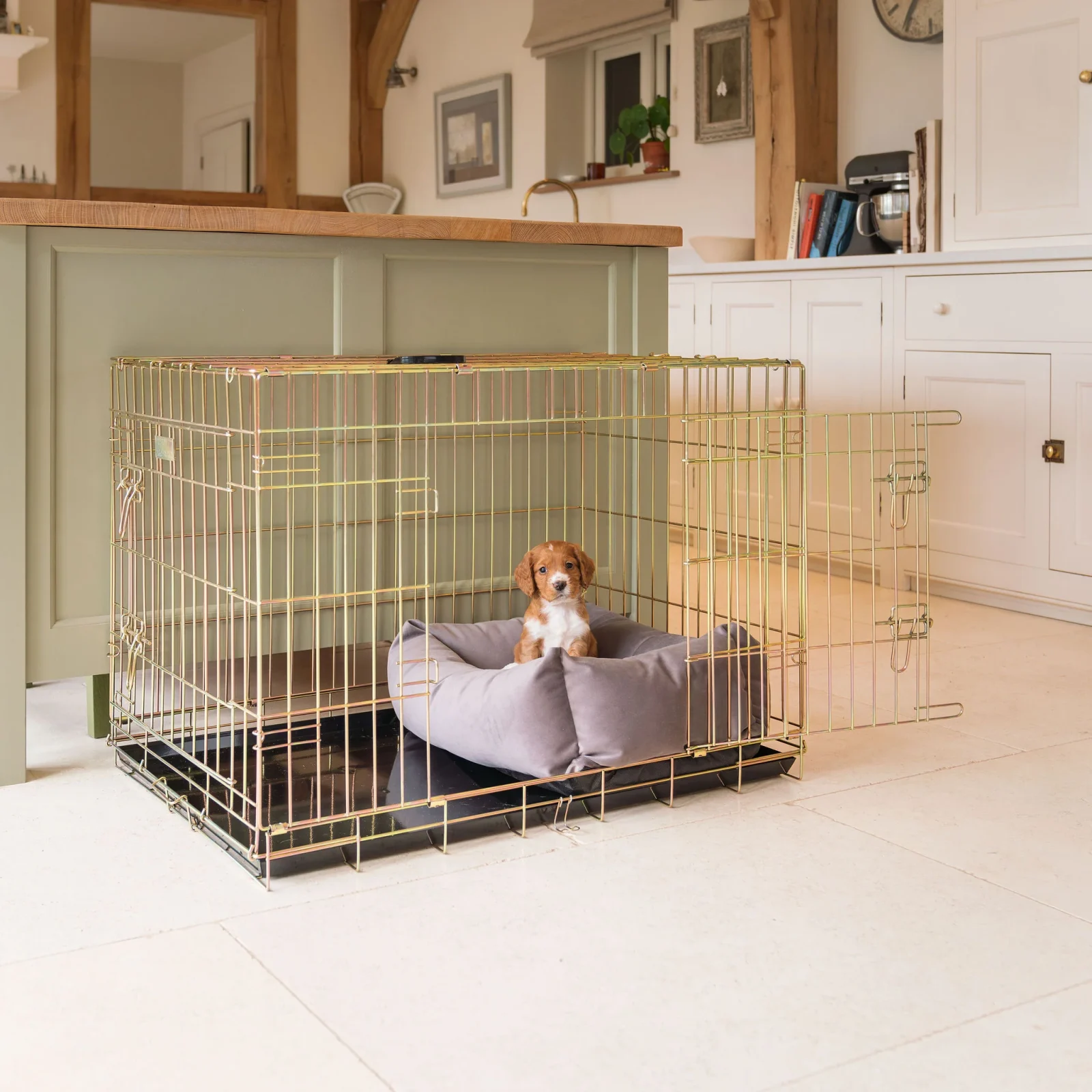 Dog Crate with Cosy & Calming Puppy Crate Bed in Silt Velvet by Lords & Labradors