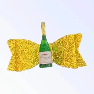 Yappy Hour Dog Hair Bows - Champagne Bottle Gold Bow by Bark Fifth Avenue