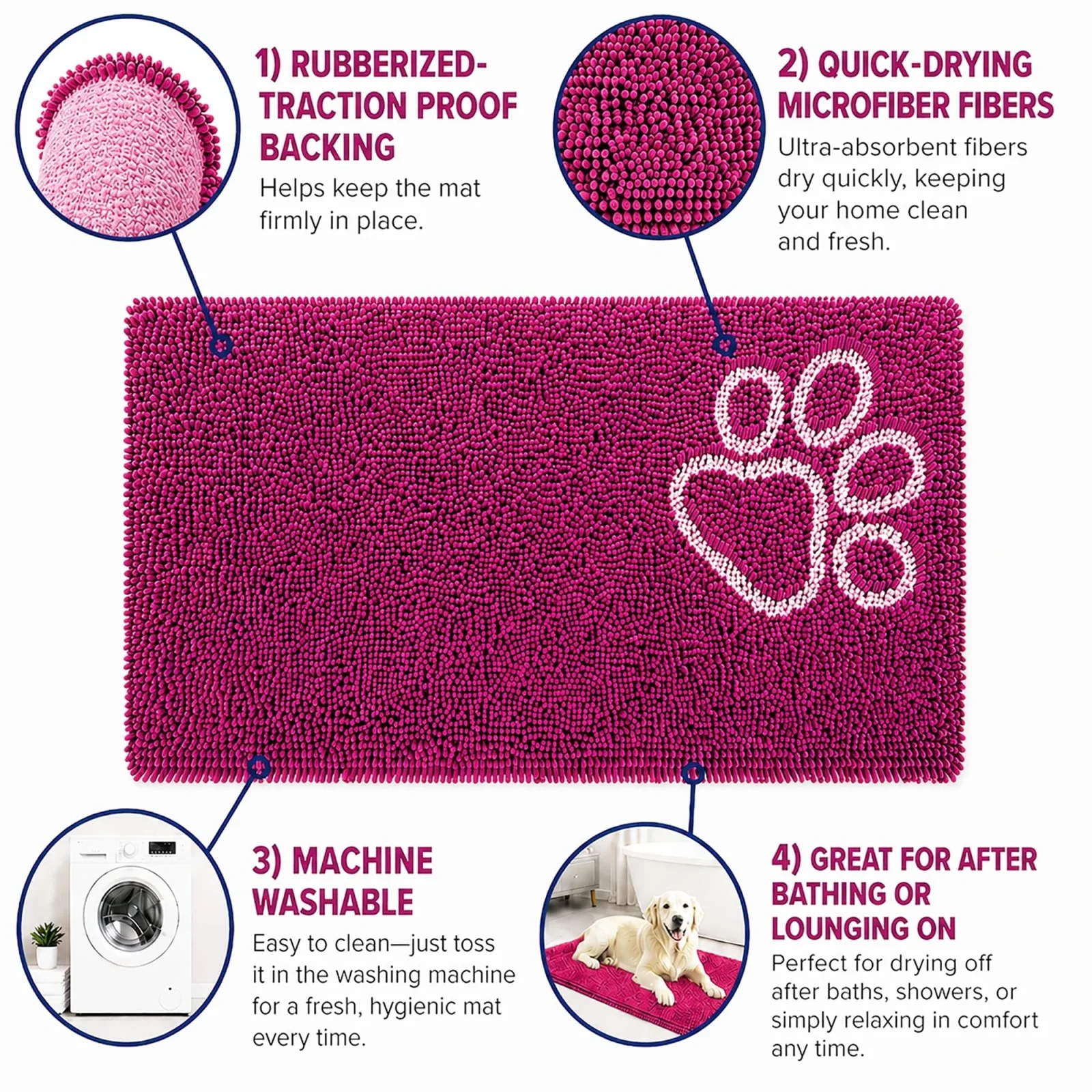 Pet Life ® 'Fuzzy' Quick-Drying Microfiber Anti-Skid and Machine Washable Dog Mat Pet Bed - 2 Pack - Pink - Image 2