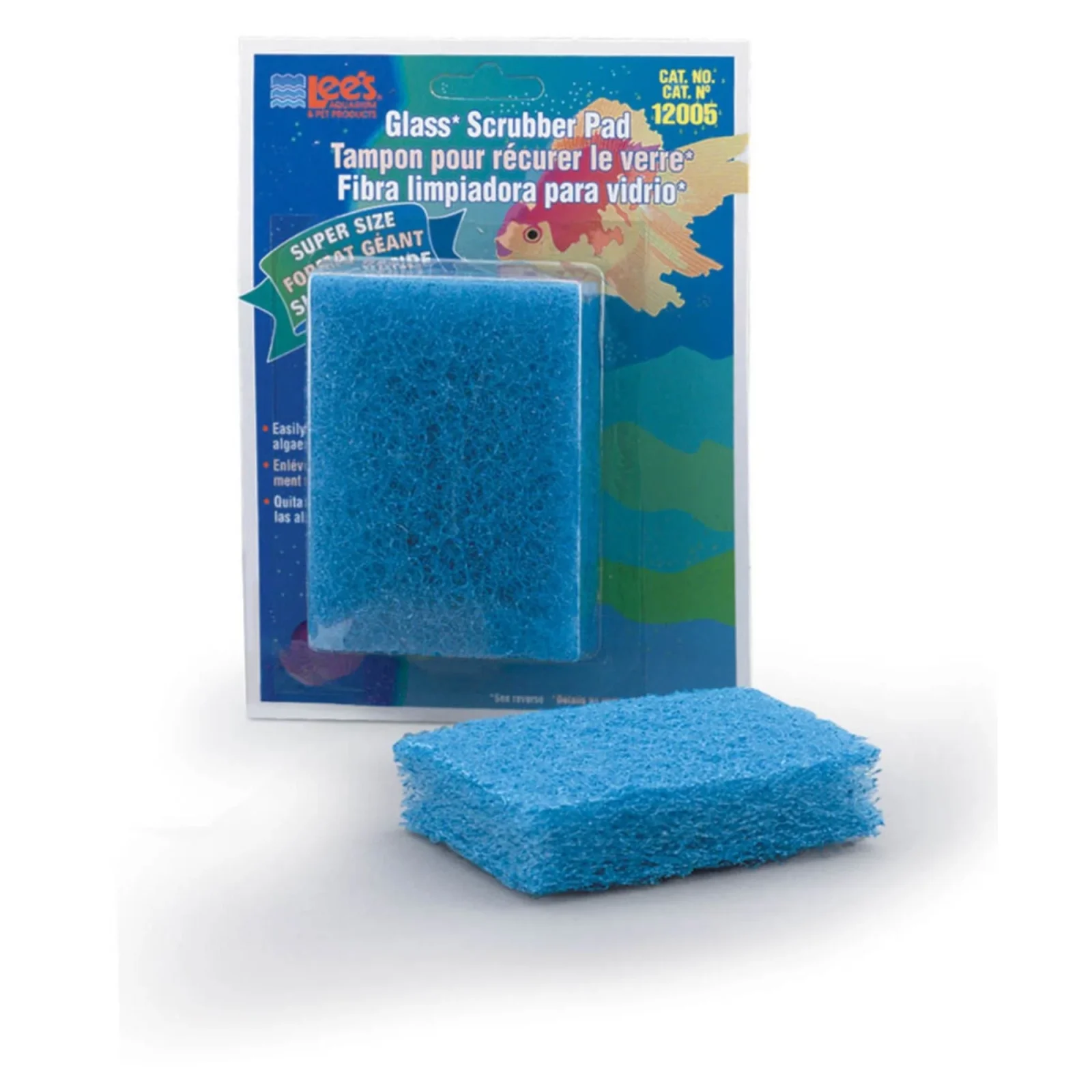Lee's Aquarium & Pet Products Scrubber Pad for Glass Aquariums, Blue, 3 in x 4 in, Super-Size