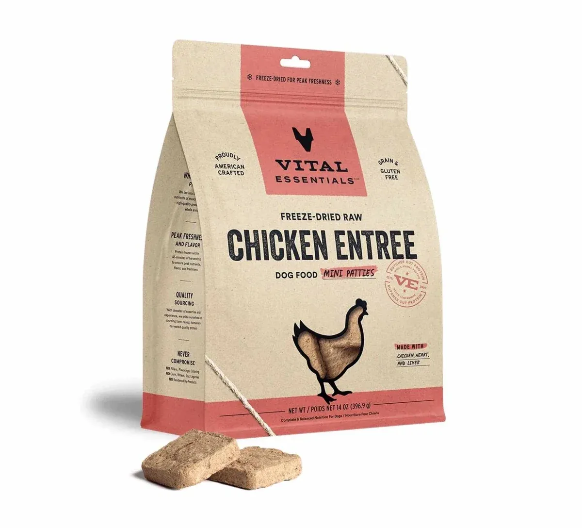 Vital Essentials Freeze-Dried Raw Chicken Entree Dog Food Mini Patties, 14 oz