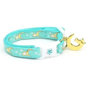 Up Country Gold Moons and Stars Aqua Cat Collar with Breakaway Safety