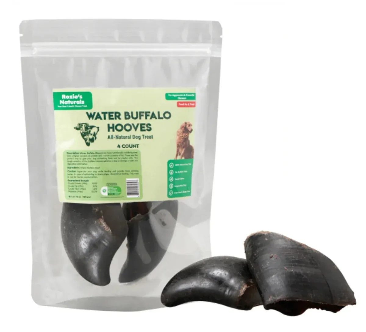 WATER BUFFALO HOOVES-100% Natural, High Protein, Long-Lasting, Grain-Free, Gluten-Free, Dog Dental Dog Treat & Chews, 4 ct-10 oz - Image 2