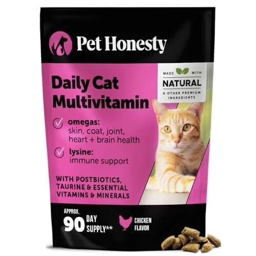 Pet Honesty Daily Multi-Vitamin with Lysine and Omega-3 Joint Skin and Digestion Chicken Flavor Supplemental Cat Treats