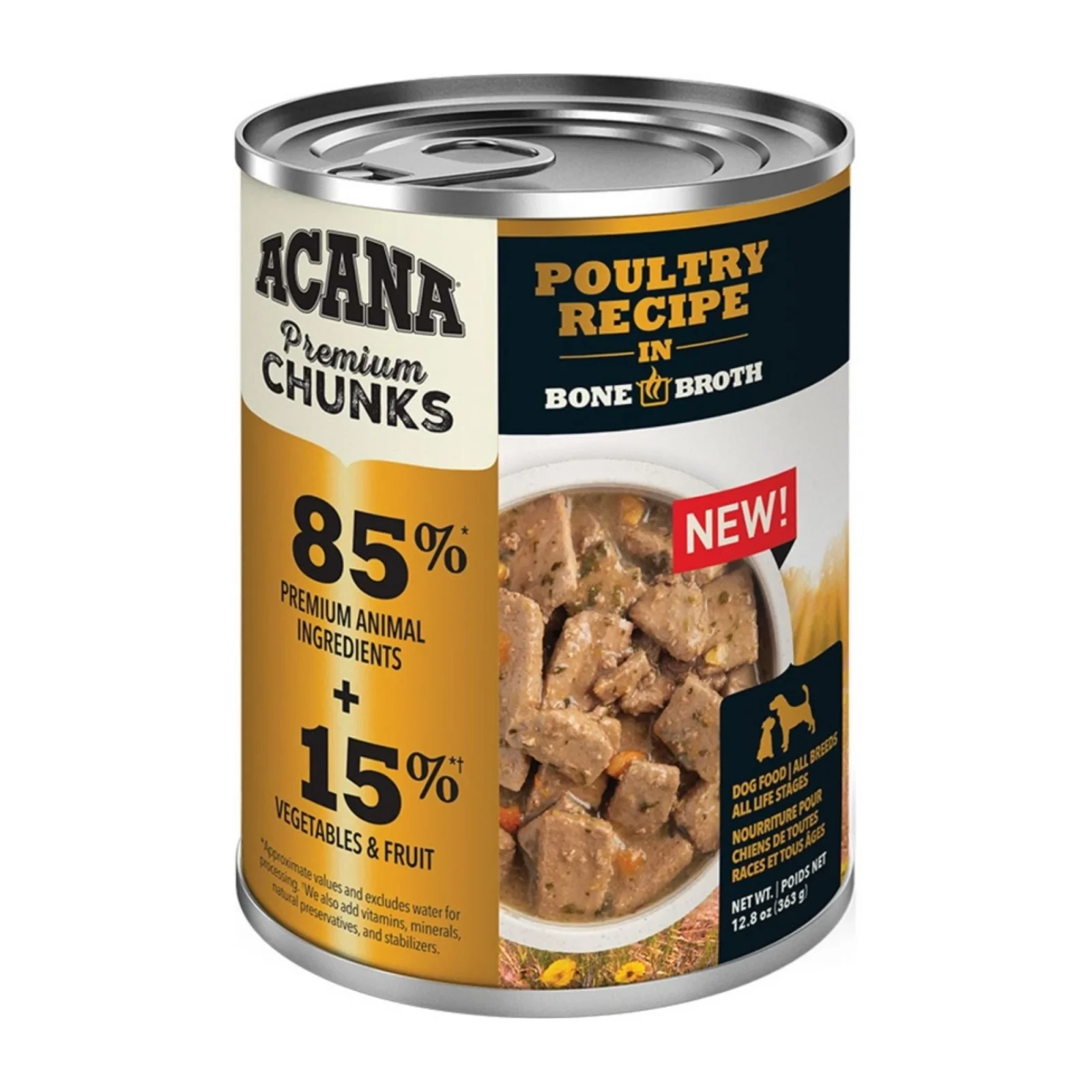 Acana Dog Grain-Free Premium Chunks Poultry Recipe in Bone Broth, 12.8 oz each, Case of 12