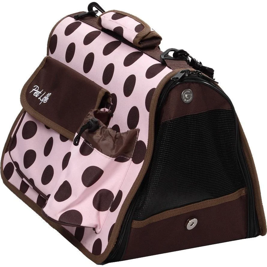 Pet Life ® Casual Polka-Dotted Airline Approved Folding Zippered Collapsible Travel Pet Dog Carrier w/ Pouch - Image 2