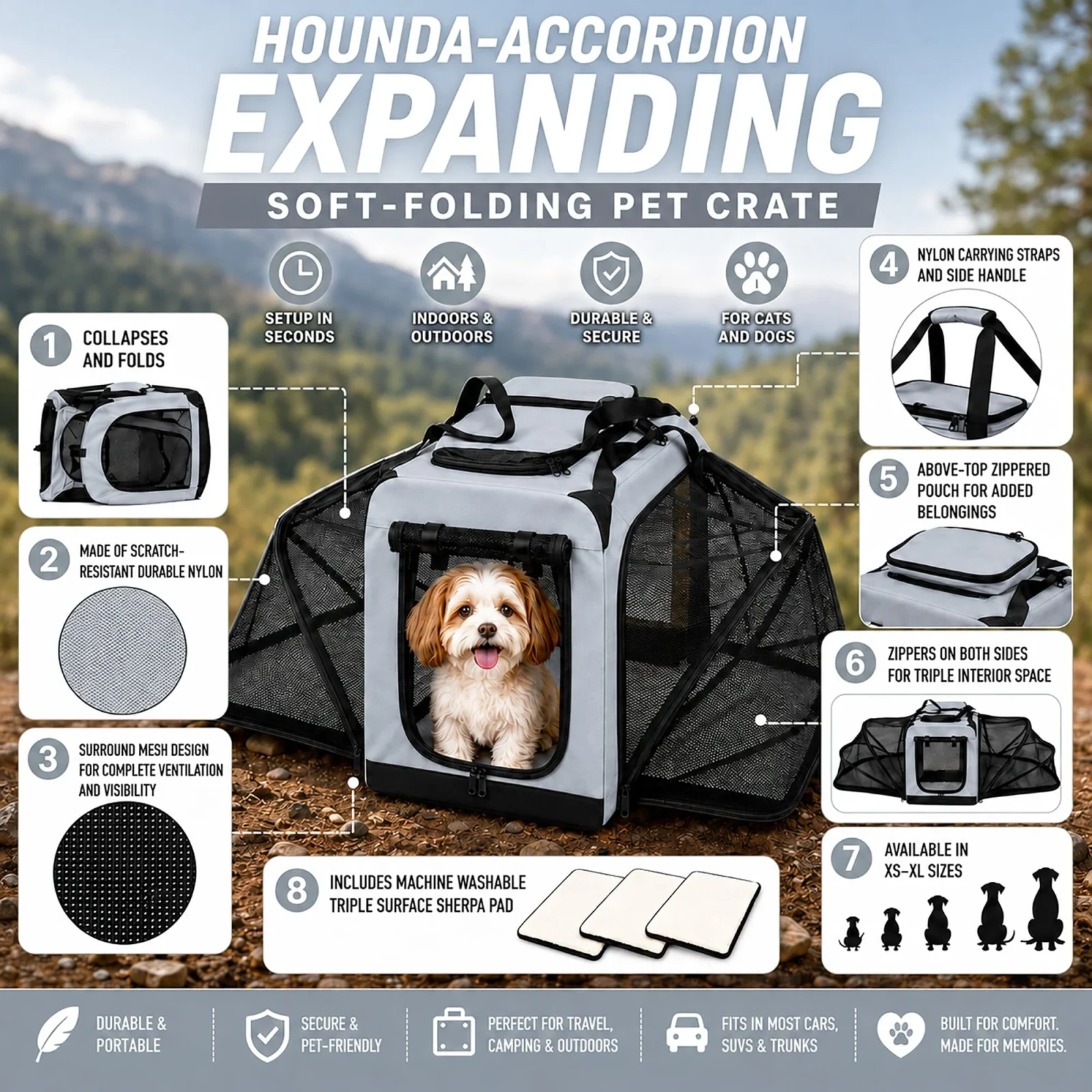 Pet Life ® 'Hounda Accordion' Metal Framed Soft-Folding Collapsible Dual-Sided Expandable Pet Dog Crate - Image 2