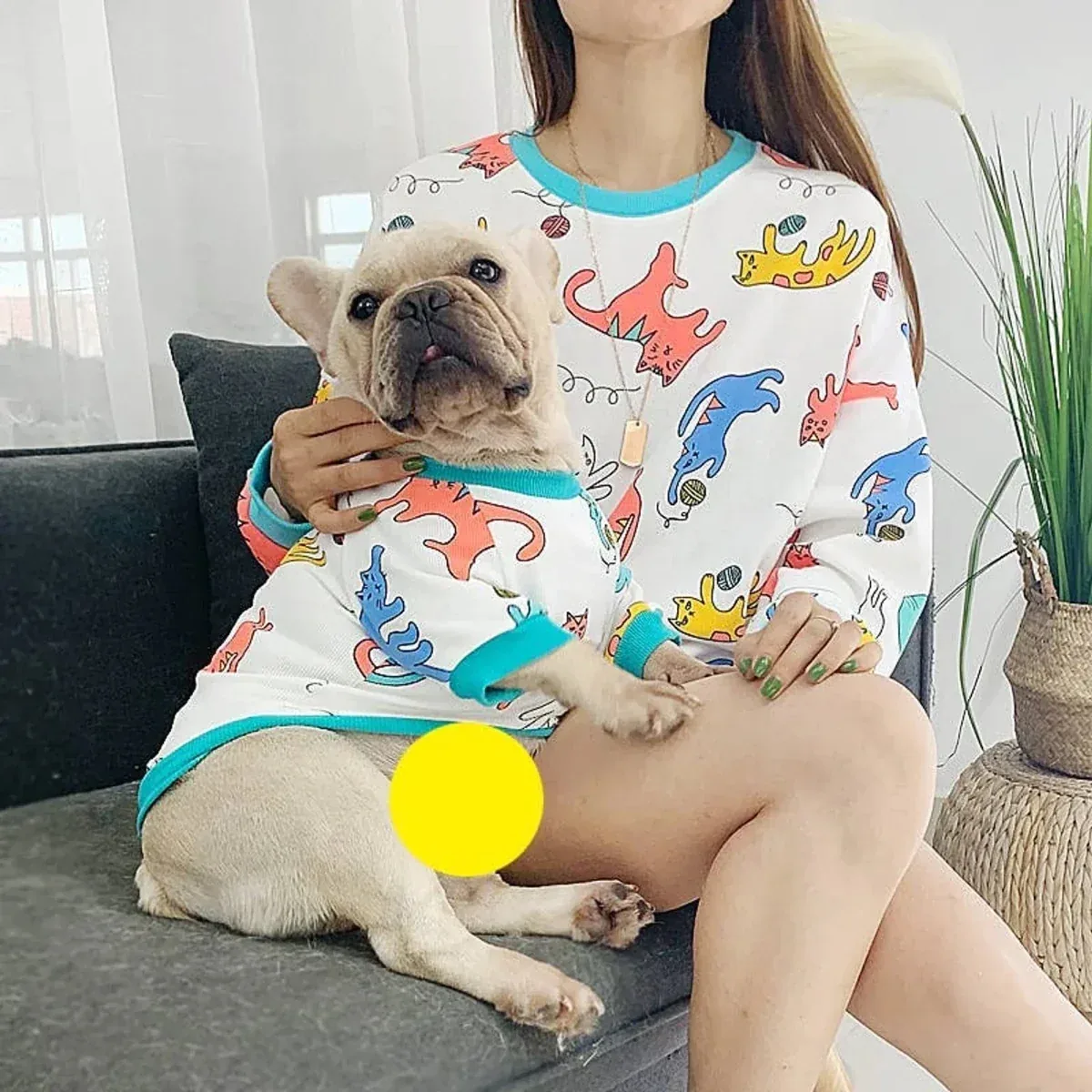 Pawsome Pet Little Dinosaur Matching Set - Pet & Owner Heart Print Cardigan Sweater - Image 2