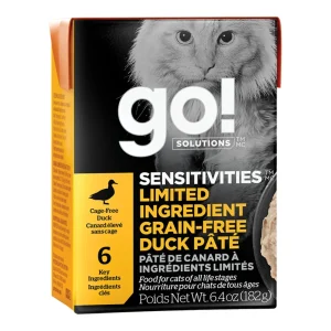 Petcurean Go! Sensitivities Limited Ingredient Wet Cat Food - Grain-Free Duck Pate, 6.4 oz each, Case of 24