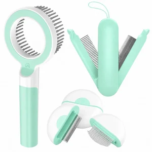 Pet Life ® 3-Piece Modern Premium and Travel Rake Deshedder and Comb Cat and Dog Grooming Set - Green
