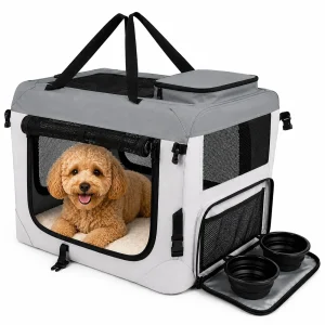 Pet Life ® Tailgate-Den Collapsible Travel Pet Crate with Dual Bowls and Storage