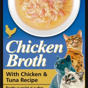 Inaba Cat Broth Chicken Breast and Wild-Caught Tuna Wet Cat Food - Shredded Flakes in Chicken Gravy, 1.76 oz (6 ct)