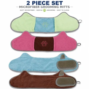 Pet Life ® 'Bryer' 2-in-1 Hand-Inserted Grooming Cat and Dog Microfiber Towel and Pet Hair Brush Combination - 2 Pack