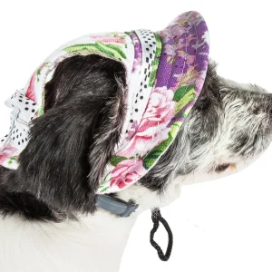 Pet Life ® 'Botanic Bark' Floral UV Protectant Adjustable Fashion Canopy Brimmed Dog Hat Cap