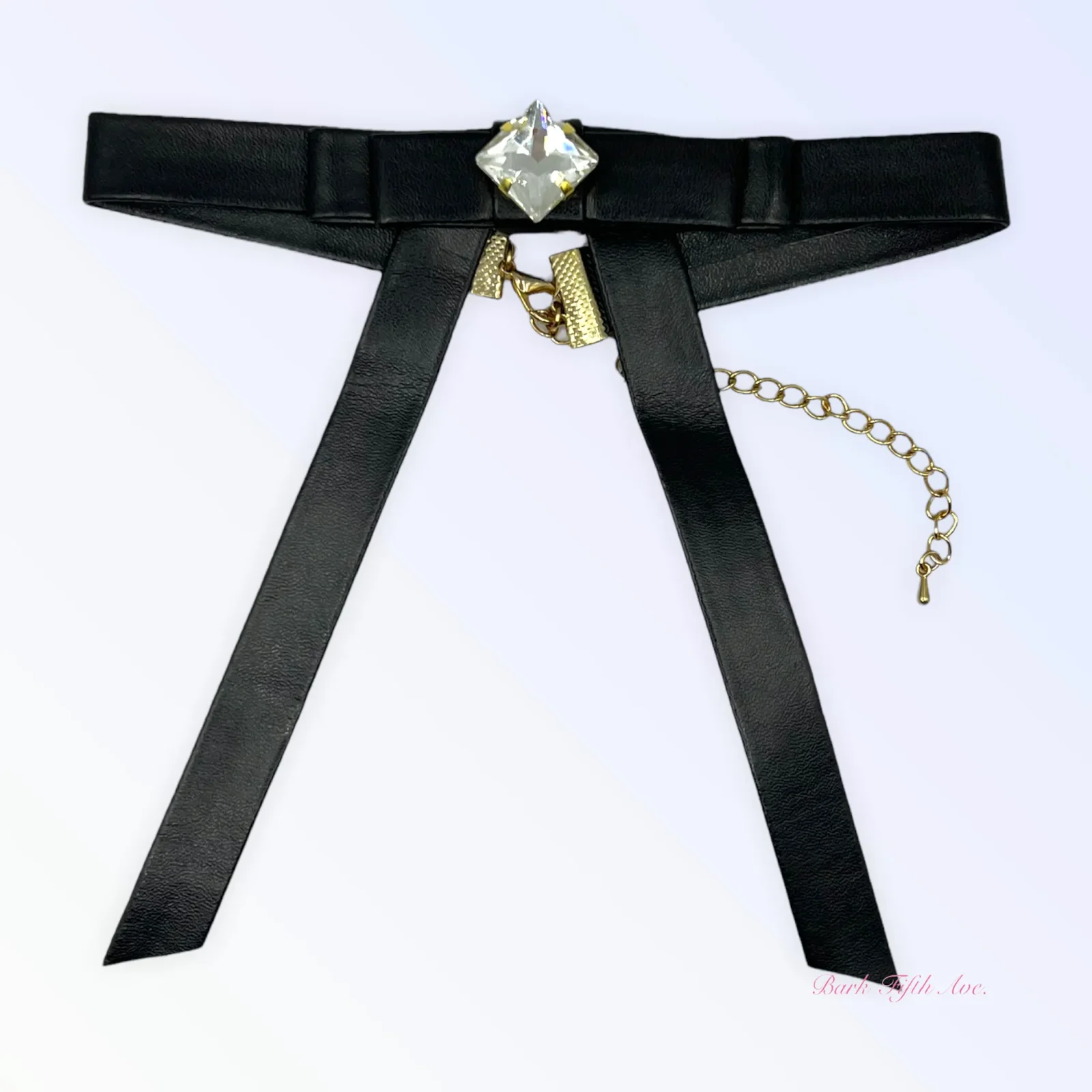 Black Vegan Leather Long Bow Necklace - Image 2