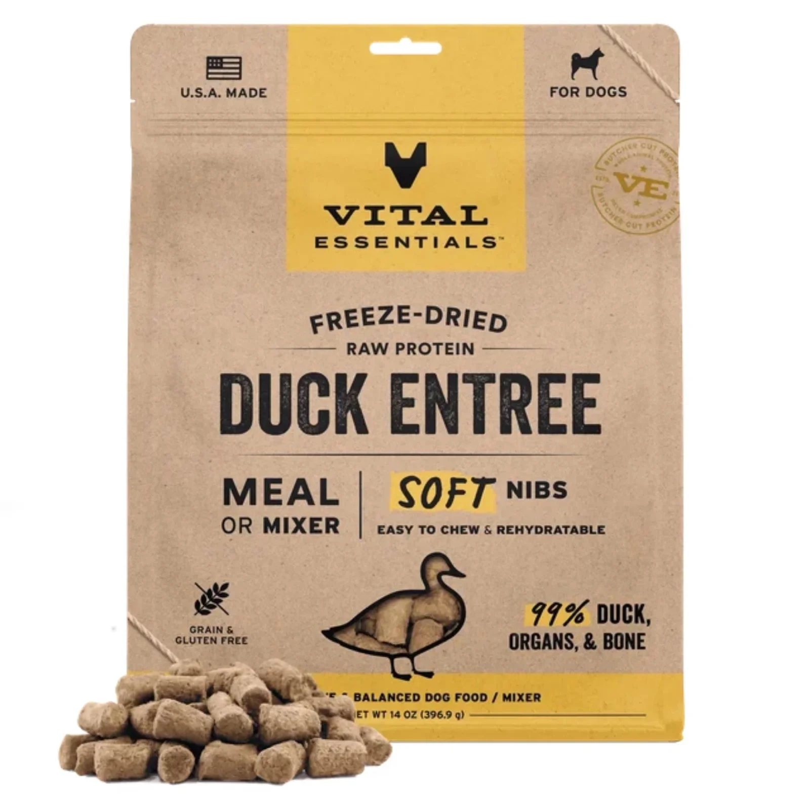 Vital Essentials Dog Freeze-Dried Raw Grain-Free Duck Entree & Mixer Soft Nibs, 14 oz