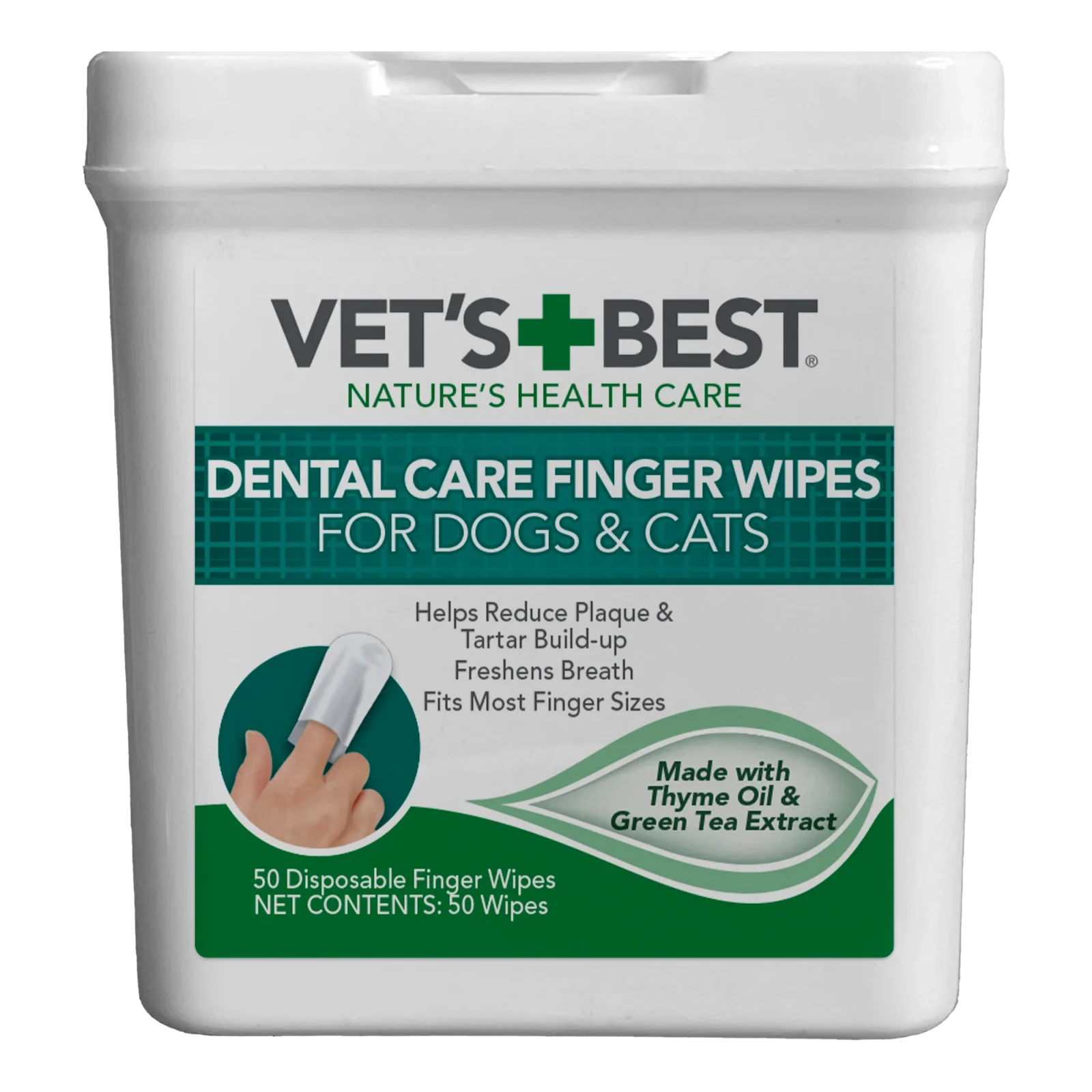 Vet's Best Dental Care Finger Wipes for Dogs and Cats, 50-Count