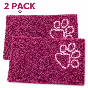 Pet Life ® 'Fuzzy' Quick-Drying Microfiber Anti-Skid and Machine Washable Dog Mat Pet Bed - 2 Pack - Pink