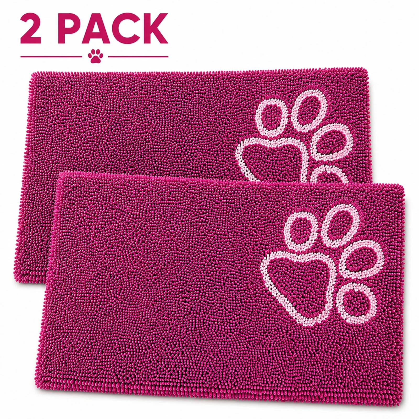 Pet Life ® 'Fuzzy' Quick-Drying Microfiber Anti-Skid and Machine Washable Dog Mat Pet Bed - 2 Pack - Pink