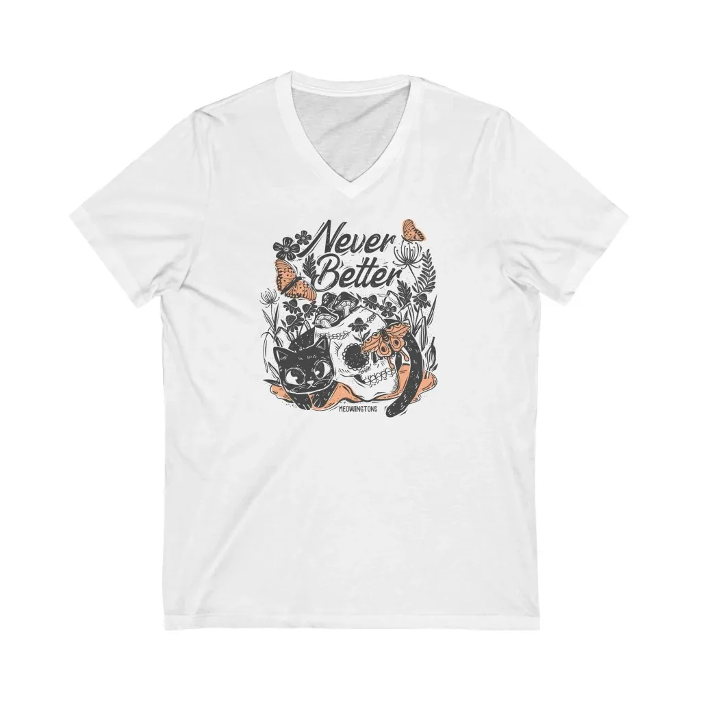 Never Better V-Neck Cat T-Shirt - Image 2