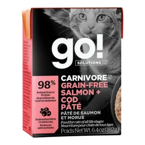 Go! Solutions Cat Carnivore Grain-Free Wet Cat Food Pate - Salmon and Cod, 6.4 oz each, Case of 24